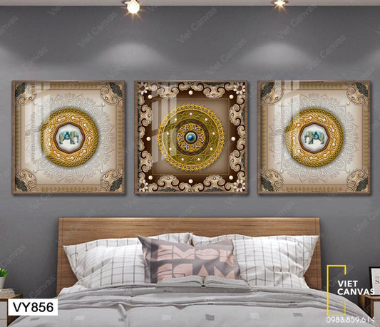 Bộ 3 Tranh Con Voi Và Họa Tiết Hình Tròn - VY856