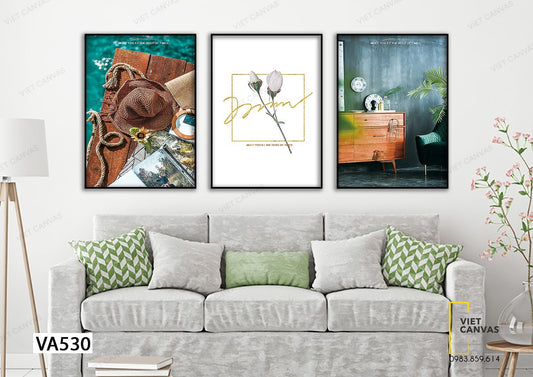 Bộ 3 Tranh Chiếc Nón, Góc Tủ Và Cành Hoa - VA530