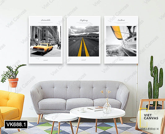 Bộ 3 Tranh Con Đường, Ô Tô Và Cánh Buồm - VK688.1