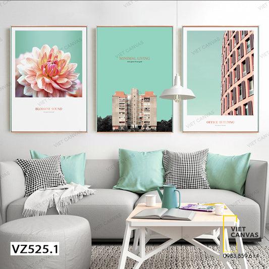 Bộ 3 Tranh Hoa Nở Và Tòa Nhà - VZ525.1