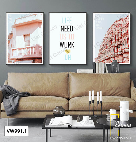 Bộ 3 Tranh Tòa Nhà Và Quotes - VW991.1