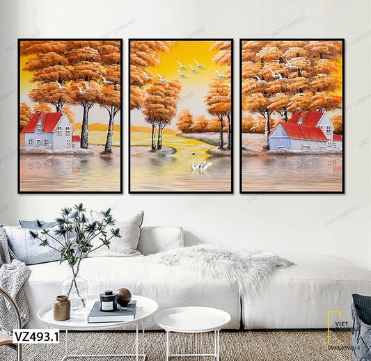 Bộ 3 Tranh Cuộc Sống Bình Yên Ngày Thu - VZ493.1