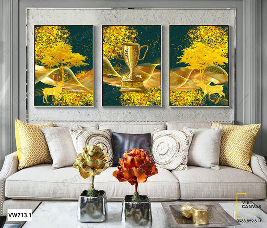 Bộ 3 Tranh Cúp Vàng, Con Nai Và Cây - VW713.1