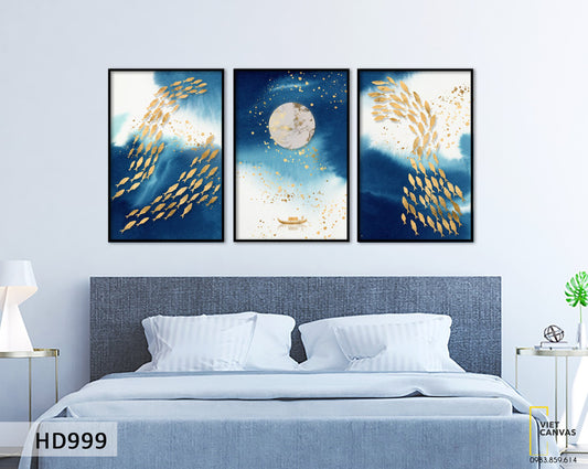 Bộ 3 Tranh Đàn Cá Và Trăng - HD999