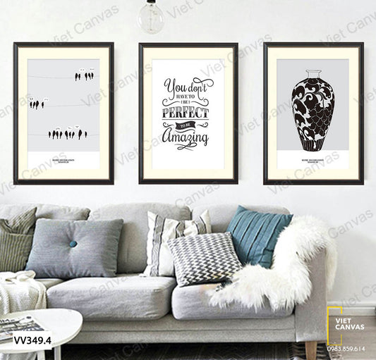 Bộ 3 Tranh Đàn Chim Và Bình Gốm - VV349.4