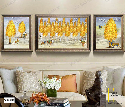 Bộ 3 Tranh Đàn Nai Bên Khu Rừng Mùa Thu - VX880