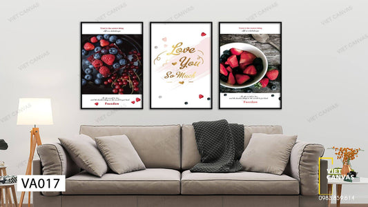 Bộ 3 Tranh Quotes, Dâu Và Việt Quất - VA017