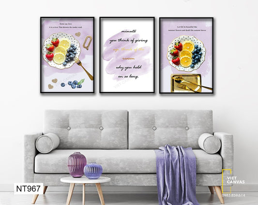Bộ 3 Tranh Đĩa Trái Cây Và Quotes - NT967