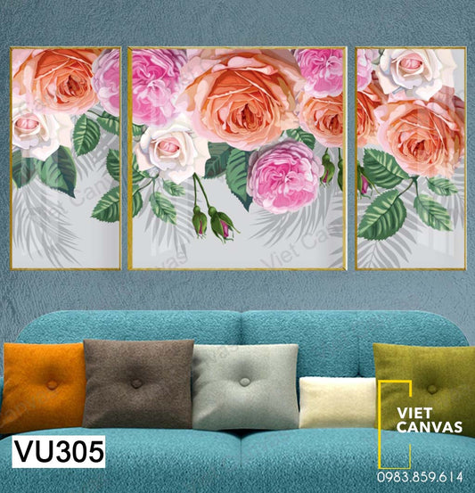 Bộ 3 Tranh Đóa Hoa Hồng - VU305