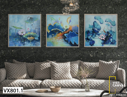 Bộ 3 Tranh Hoa Sen Trong Đầm - VX801.1