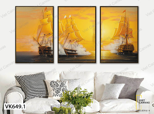 Bộ 3 Tranh Đoàn Thuyền Khi Hoàng Hôn - VK649.1