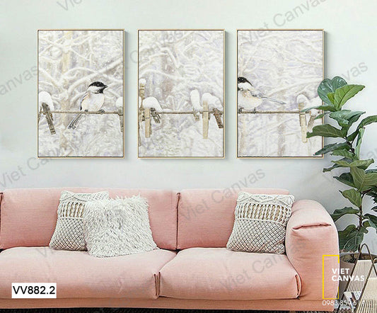 Bộ 3 Tranh Đôi Chim Và Tuyết - VV882.2
