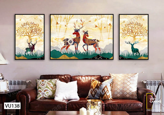 Bộ 3 Tranh Hươu Và Khu Rừng - VU138