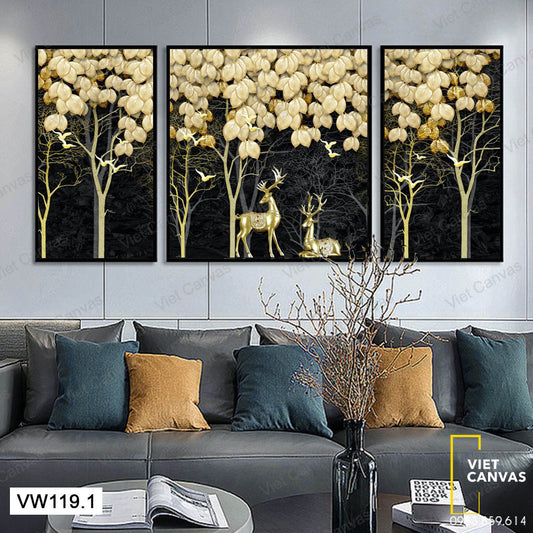 Bộ 3 Tranh Đôi Hươu Trong Rừng Cây -VW119.1