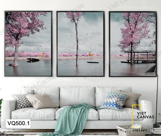 Bộ 3 Tranh Đôi Hươu Và Con Suối - VQ500.1