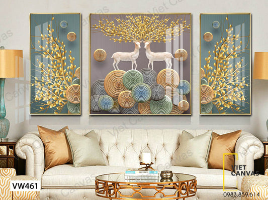 Bộ 3 Tranh Đôi Nai Và Cây Lá - VW461