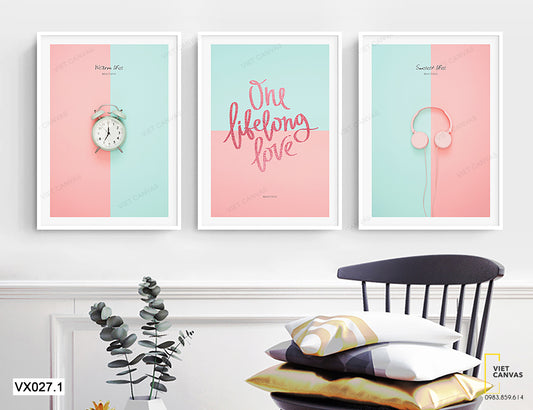 Bộ 3 Tranh Đồng Hồ, Quotes Và Tai Nghe Dễ Thương - VX027.1