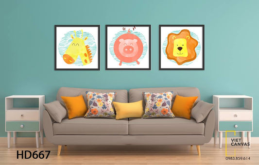 Bộ 3 Tranh Động Vật Dễ Thương - HD667