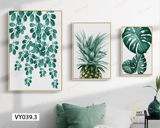 Bộ 3 Tranh Dứa Và Lá Cây Xanh - VY039.3
