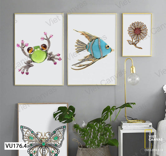 Bộ 3 Tranh Ếch, Cá Và Hoa - VU176.4