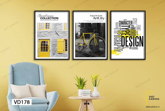 Bộ 3 Tranh Chiếc Xe, Khung Cửa Sổ Và Quotes - VD178