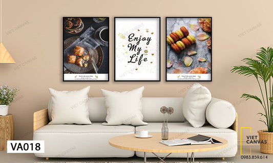 Bộ 3 Tranh Bánh Ngọt Và Quotes Enjoy My Life - VA018