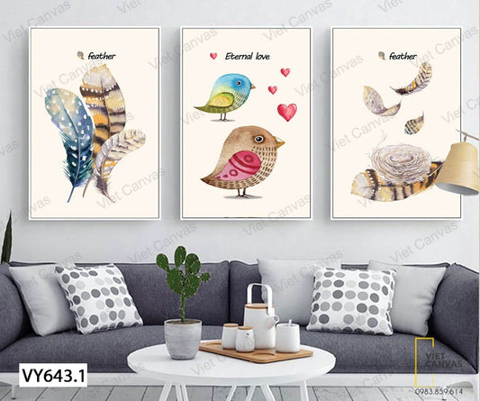 Bộ 3 Tranh Chú Chim Và Lông Vũ - VY643.1