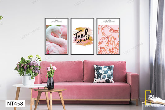 Bộ 3 Tranh Thiên Nga, Những Chiếc Ghim Và Quotes Feel It All - NT458
