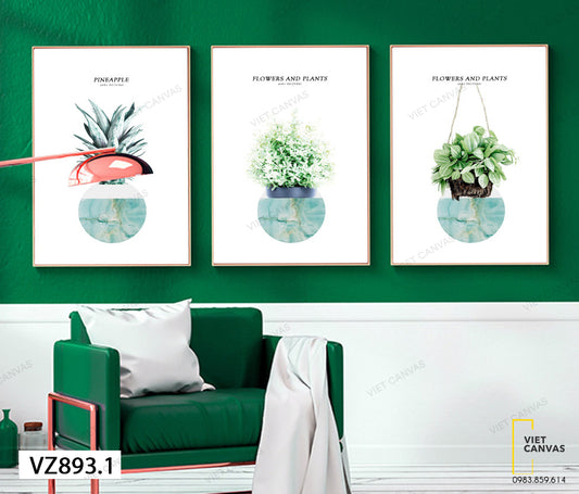 Bộ 3 Tranh Lọ Lá Cây Xanh - VZ893.1