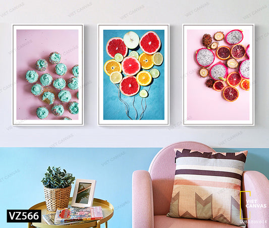 Bộ 3 Tranh Bánh Và Trái Cây Nhiều Màu - VZ566