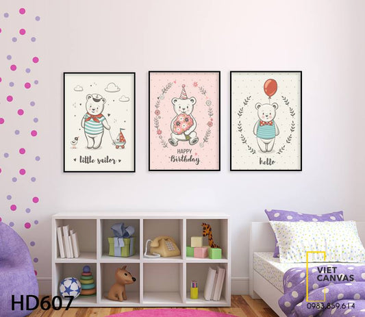 Bộ 3 Tranh Gấu Con Vui Chơi - HD607