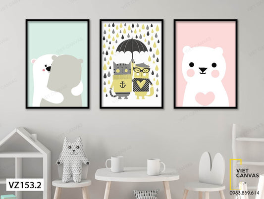 Bộ 3 Tranh Gấu Và Mèo - VZ153.2