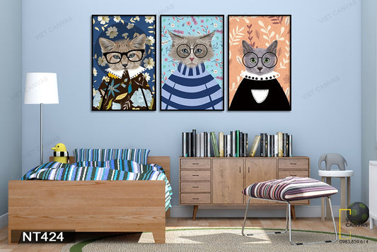 Bộ 3 Tranh Gia Đình Mèo Con - NT424