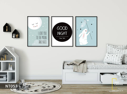 Bộ 3 Tranh Chú Thỏ Trắng Và Quotes - NT053