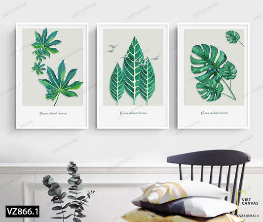 Bộ 3 Tranh Lá Cây Xanh - VZ866.1