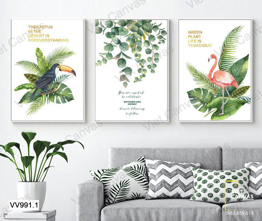 Bộ 3 Tranh Chim Và Lá Cây - VV991.1
