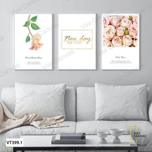 Bộ 3 Tranh Hoa Hồng Và Quotes - VT399.1