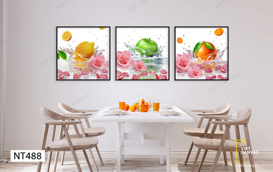 Bộ 3 Tranh Hoa Hồng Và Trái Cây - NT488