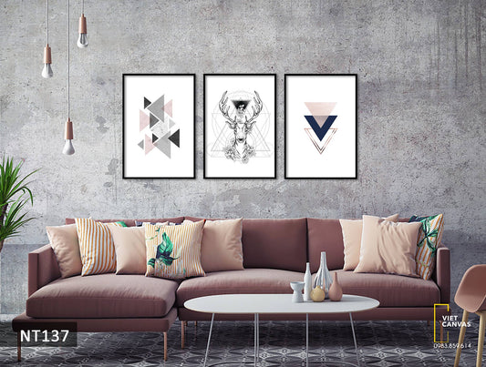 Bộ 3 Tranh Hươu Và Hình Học Tam Giác - NT137