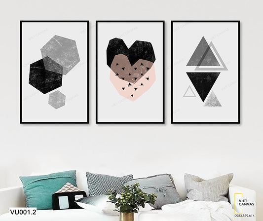 Bộ 3 Tranh Hình Lục Giác, Trái Tim Và Tam Giác - VU001.2