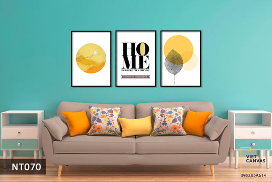 Bộ 3 Tranh Lá Cây, Quotes Và Hình Tròn Ấn Tượng - NT070