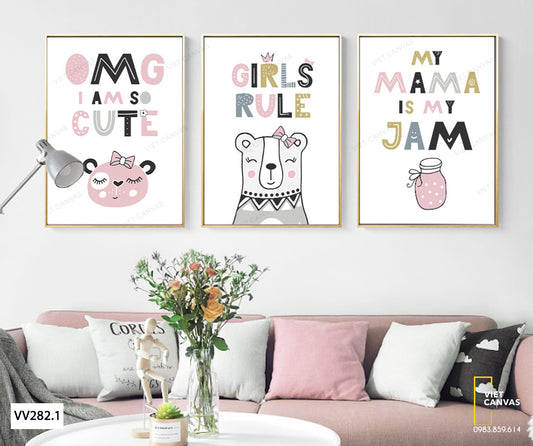 Bộ 3 Tranh Con Gấu Và Lọ Thủy Tinh - VV282.1