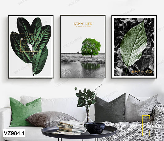 Bộ 3 Tranh Hồ Nước Và Cây Xanh - VZ984.1