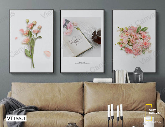 Bộ 3 Tranh Hoa Mẫu Đơn - VT155.1