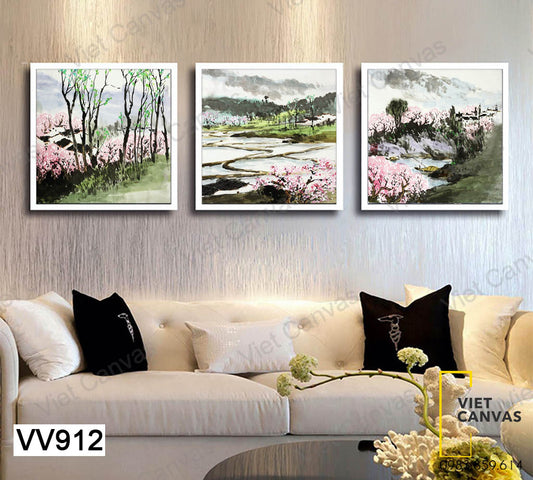 Bộ 3 Tranh Hoa Đào Nở Rộ - VV912