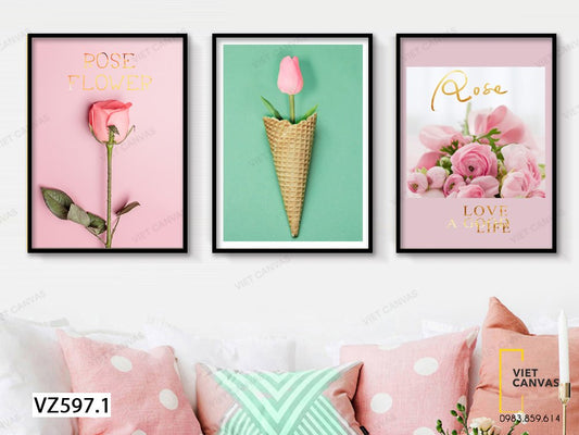 Bộ 3 Tranh Hoa Hồng Ngọt Ngào - VZ597.1