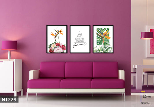 Bộ 3 Tranh Hoa Lá Và Quotes - NT229