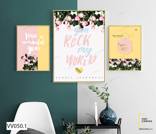 Bộ 3 Tranh Hoa Hồng Và Quotes - VV050.1