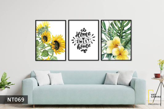 Bộ 3 Tranh Quotes, Hoa Hướng Dương Và Hoa Sứ - NT069