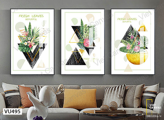 Bộ 3 Tranh Hoa Lá Và Hình Tam Giác - VU495